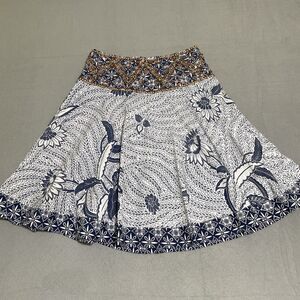 Boho Gypsy Size Small Women’s Skirt Haven Bleu Beaded Stones Wood Floral Print*